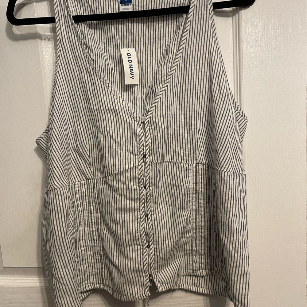 White and Gray Striped Sleeveless V-Neck Tank